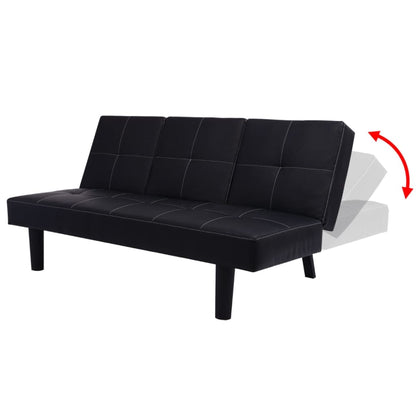 Sofá-cama com mesa suspensa, couro artificial, preto