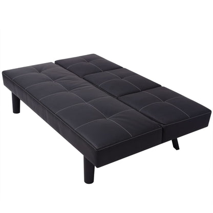 Sofá-cama com mesa suspensa, couro artificial, preto