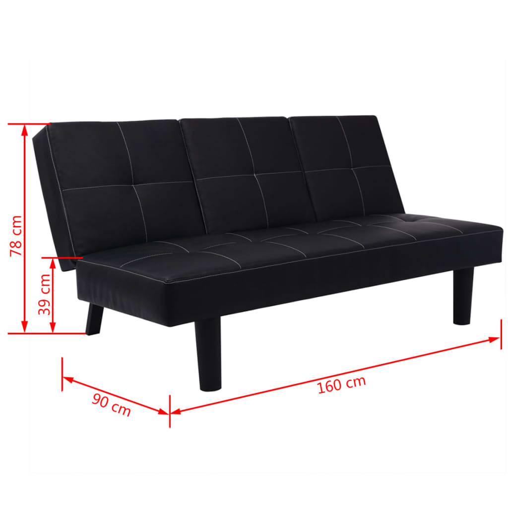 Sofá-cama com mesa suspensa, couro artificial, preto