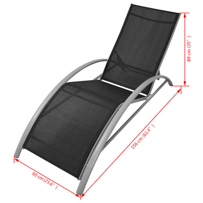 Espreguiçadeiras com mesa 2 pcs alumínio preto