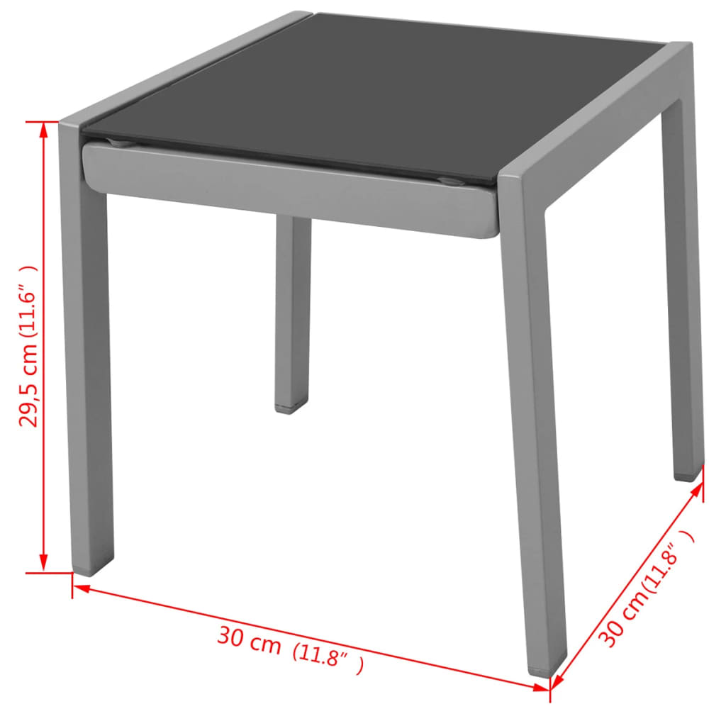 Espreguiçadeiras com mesa 2 pcs alumínio preto