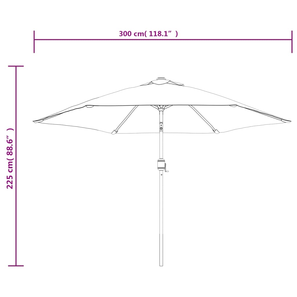 Guarda-sol cantilever com LED, 3 m, verde