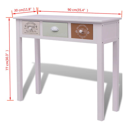 Consola de Entrada Rose - Com 3 Gavetas - 90x30x77 cm - Madeira de Paulownia e Contraplacado - Design Retro