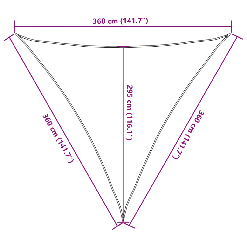 Guarda-sol HDPE triangular 3,6x3,6x3,6 m creme