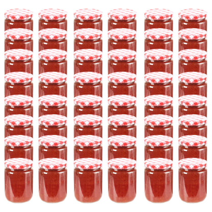 Frascos de vidro com tampas brancas e vermelhas 48 pcs 230 ml