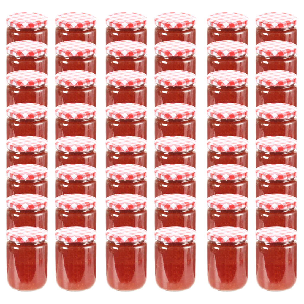 Frascos de vidro com tampas brancas e vermelhas 48 pcs 230 ml