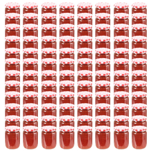 Frascos de vidro com tampas brancas e vermelhas 96 pcs 230 ml