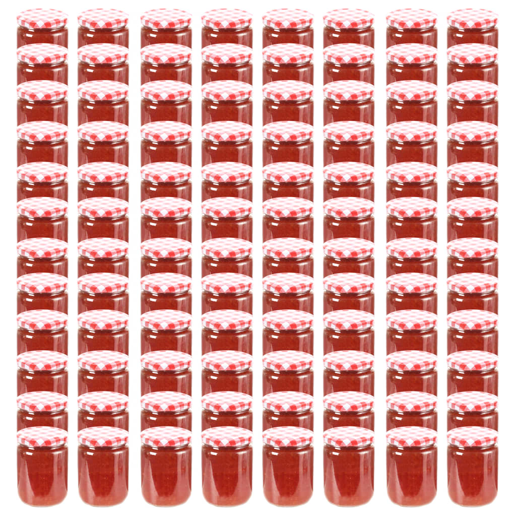 Frascos de vidro com tampas brancas e vermelhas 96 pcs 230 ml