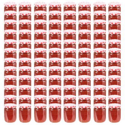 Frascos de vidro com tampas brancas e vermelhas 96 pcs 230 ml