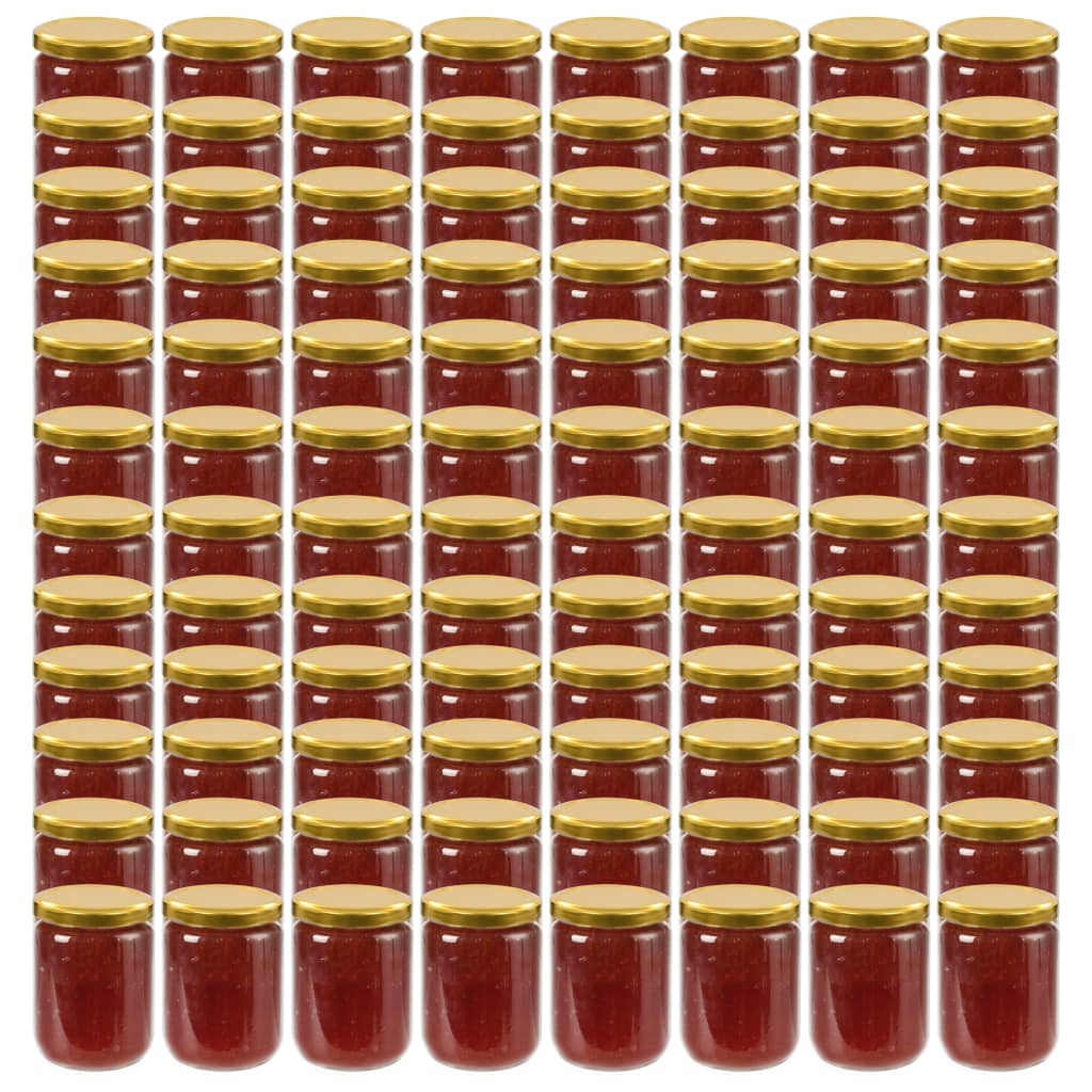 Frascos de vidro com tampas douradas 96 pcs 230 ml