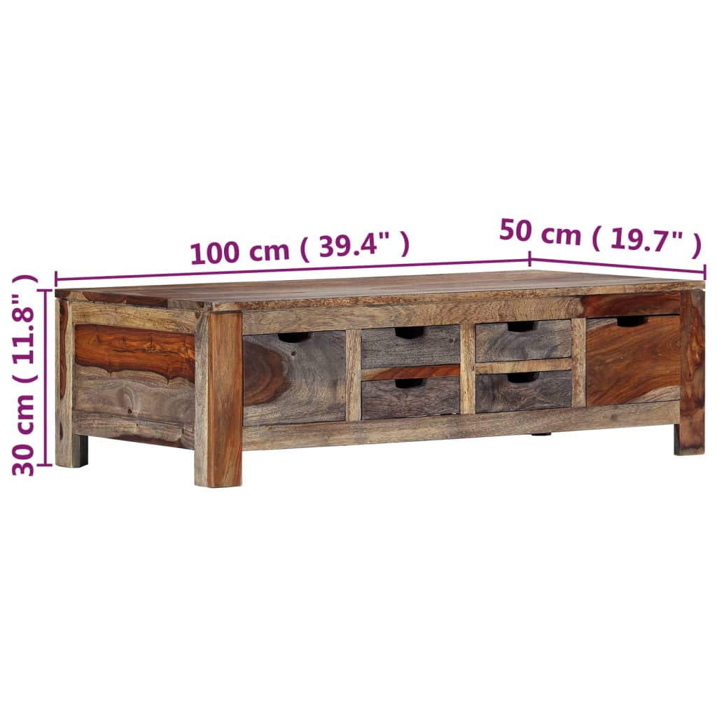 Mesa de centro 100x50x30 cm madeira de sheesham maciça cinzento