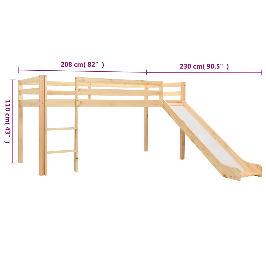 Estrutura de cama infantil c/ escorrega e escada pinho 97x208cm