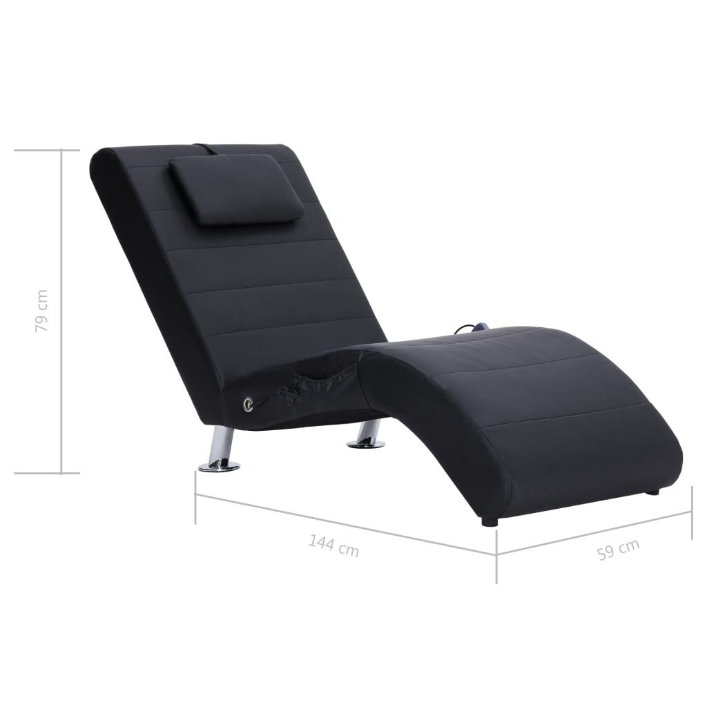 Chaise longue de massagem c/ almofada couro artificial preto