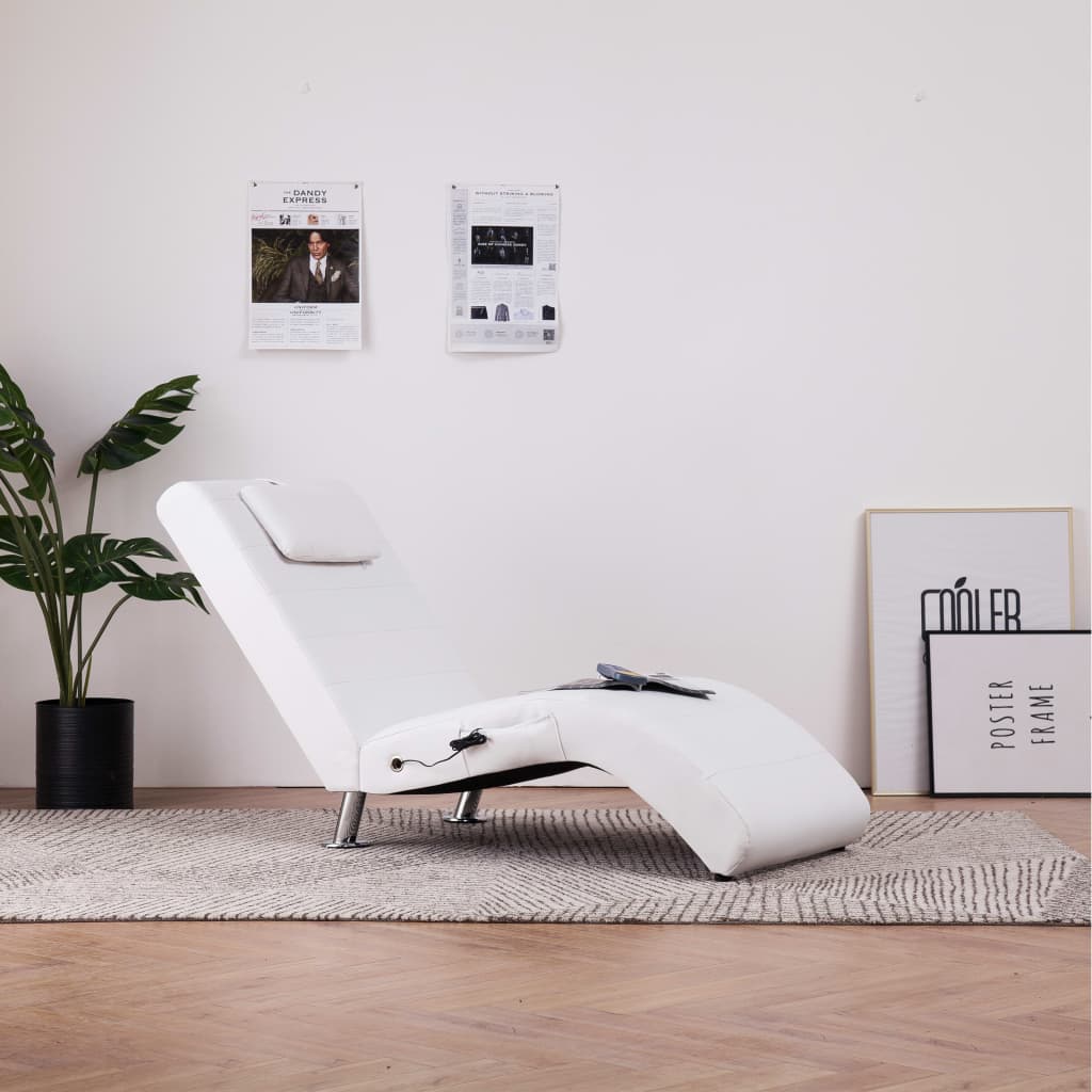 Chaise longue de massagem c/ almofada couro artificial branco