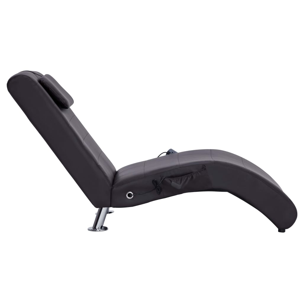 Chaise longue de massagem c/ almofada couro artificial castanho