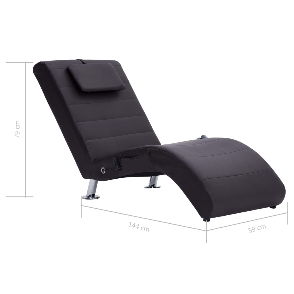 Chaise longue de massagem c/ almofada couro artificial castanho