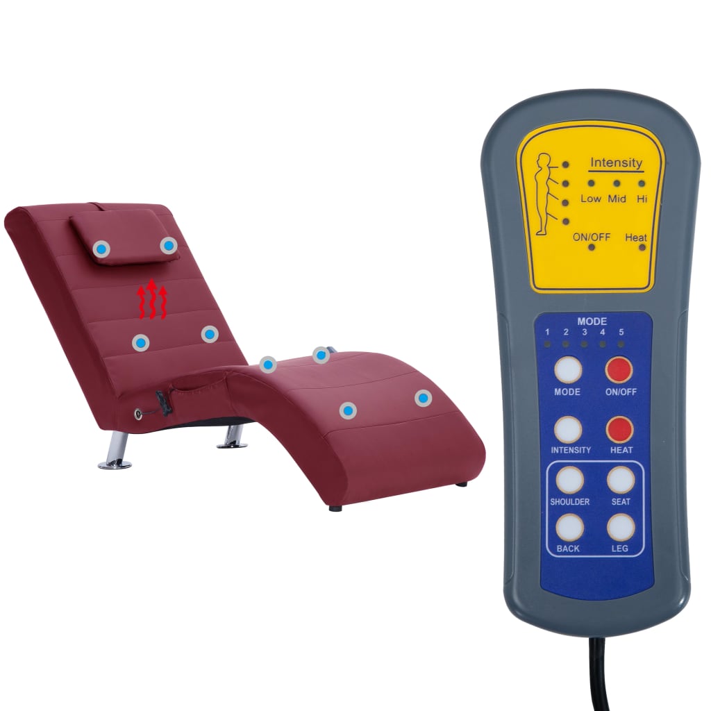 Chaise longue massagem + almofada couro artif. vermelho tinto