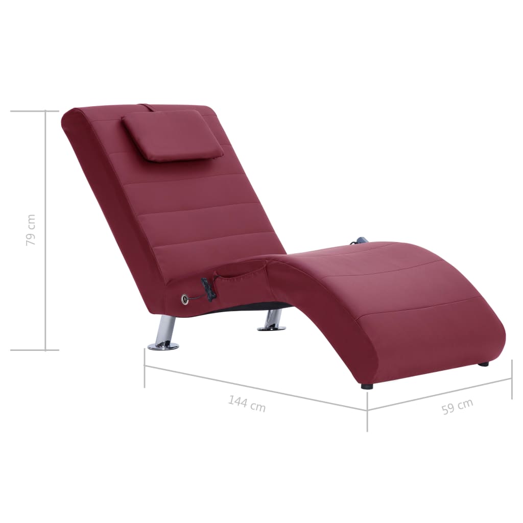 Chaise longue massagem + almofada couro artif. vermelho tinto