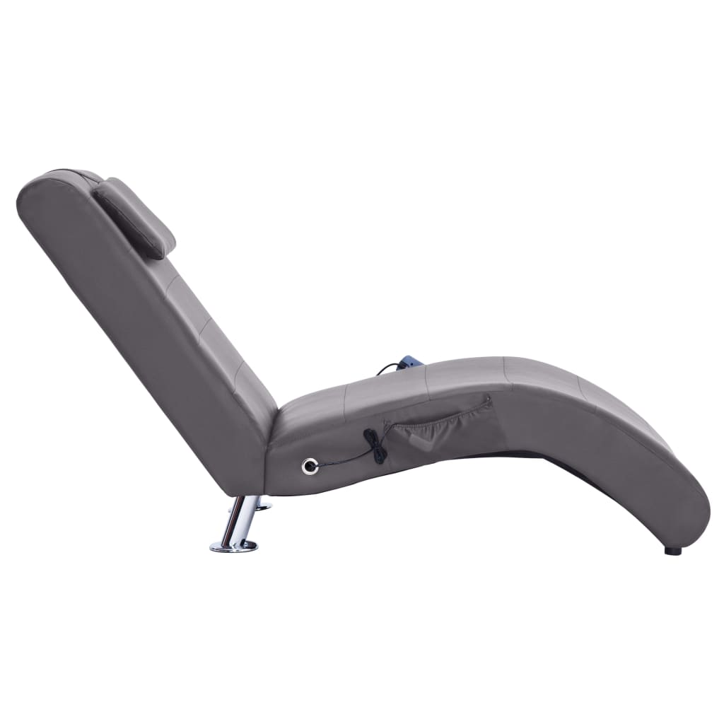 Chaise longue de massagem c/ almofada couro artificial cinzento