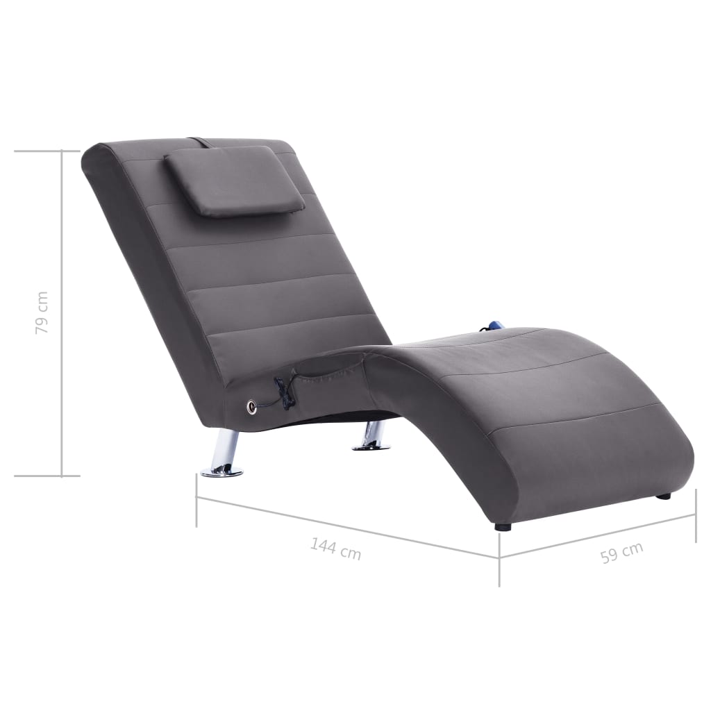 Chaise longue de massagem c/ almofada couro artificial cinzento