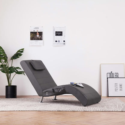 Chaise longue de massagem c/ almofada couro artificial cinzento