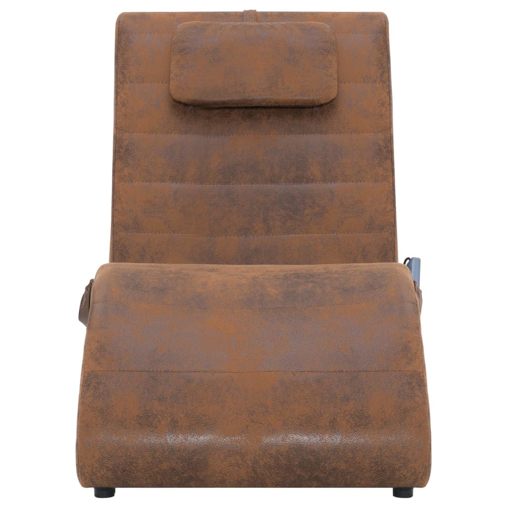 Chaise longue massagem c/ almofada camurça artificial castanho