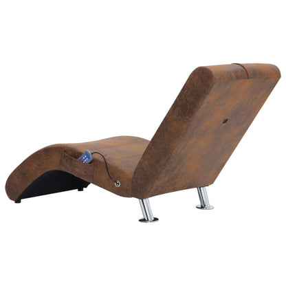 Chaise longue massagem c/ almofada camurça artificial castanho