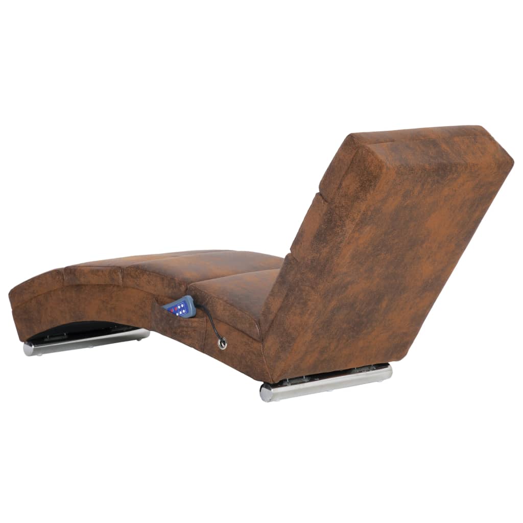 Chaise Longue Massimo com Massagens e Aquecimento em Camurça Artificial -  Castanho - Design Vintage