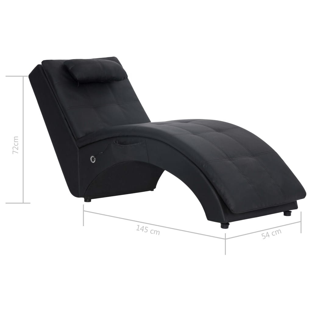 Chaise longue de massagem c/ almofada couro artificial preto