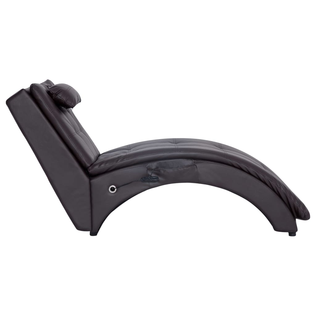 Chaise longue de massagem c/ almofada couro artificial castanho