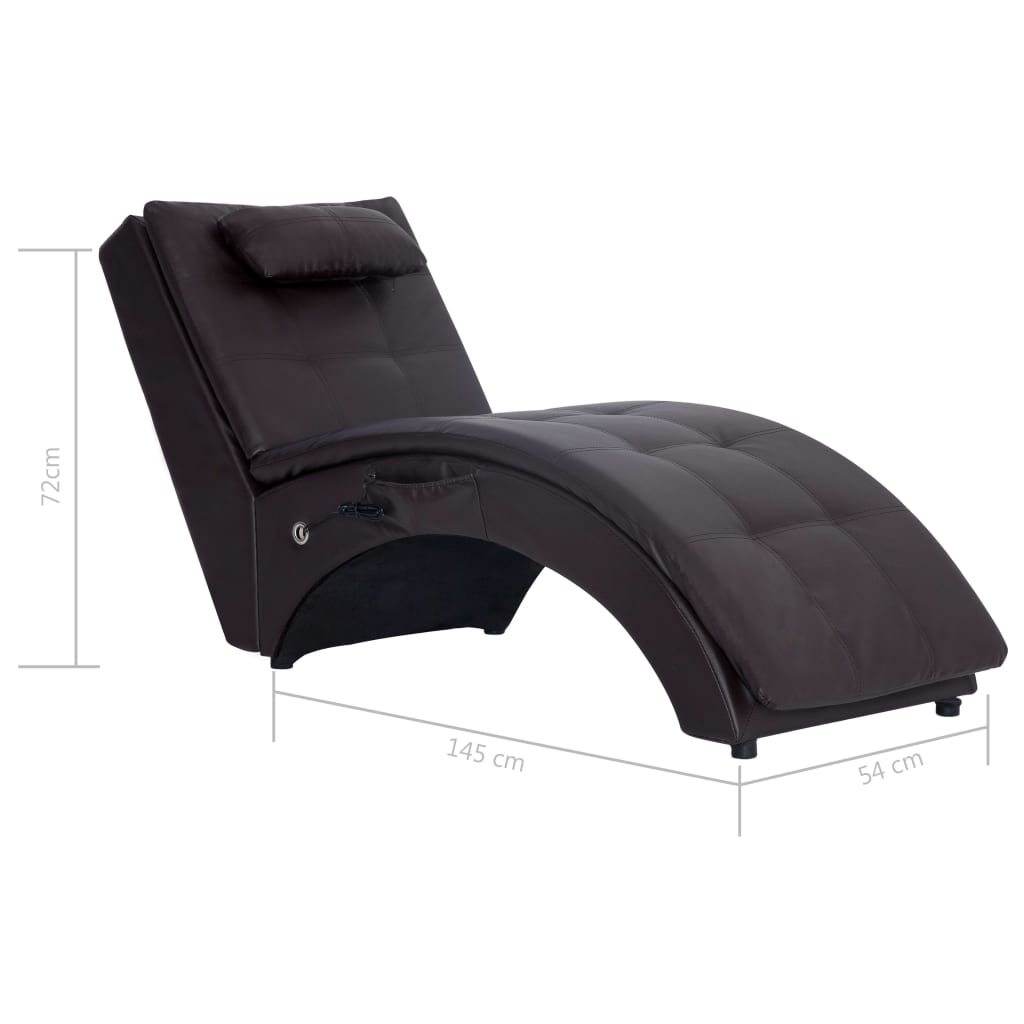 Chaise longue de massagem c/ almofada couro artificial castanho