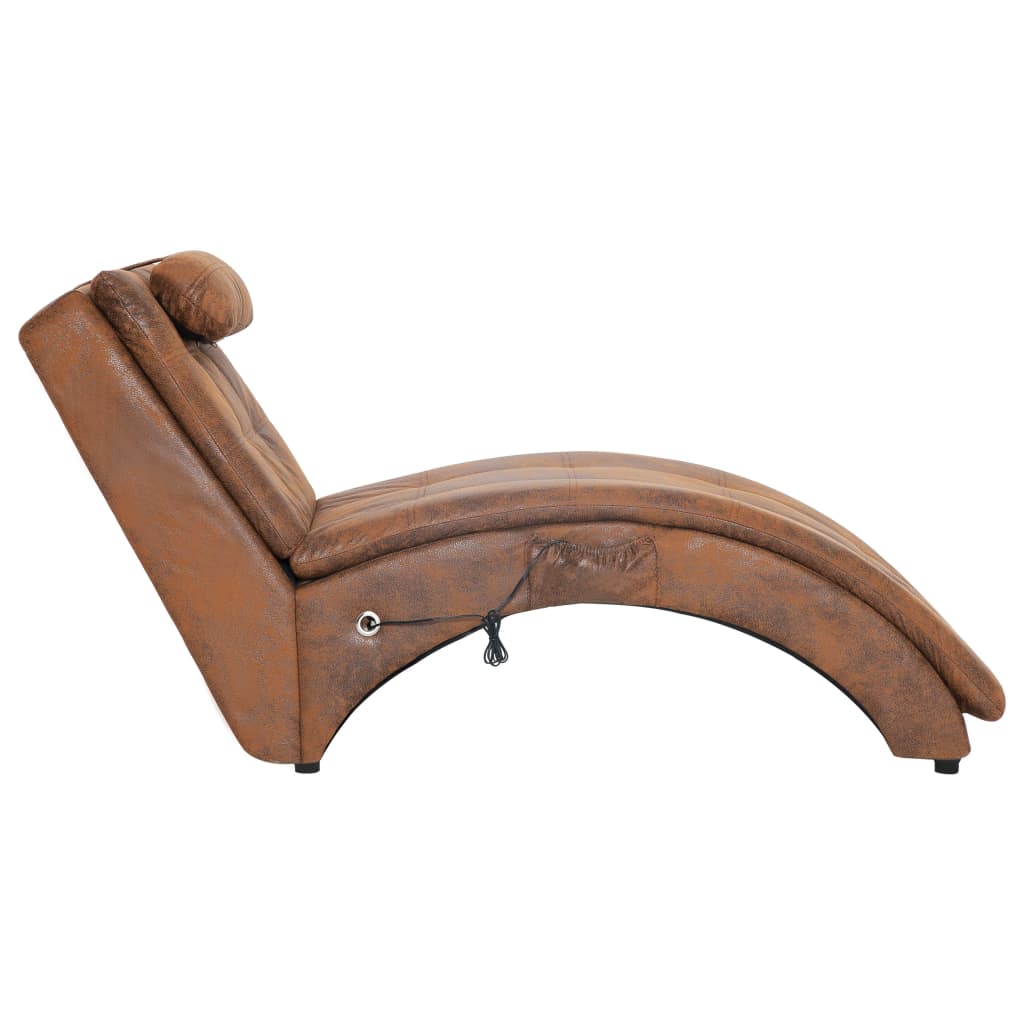 Chaise Longue Massima com Almofada, Massagens e Aquecimento em Camurça Artificial -  Castanho - Design Vintage