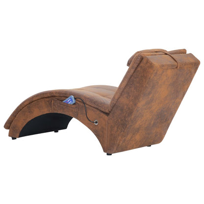 Chaise Longue Massima com Almofada, Massagens e Aquecimento em Camurça Artificial -  Castanho - Design Vintage