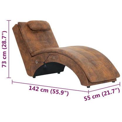 Chaise Longue Massima com Almofada, Massagens e Aquecimento em Camurça Artificial -  Castanho - Design Vintage