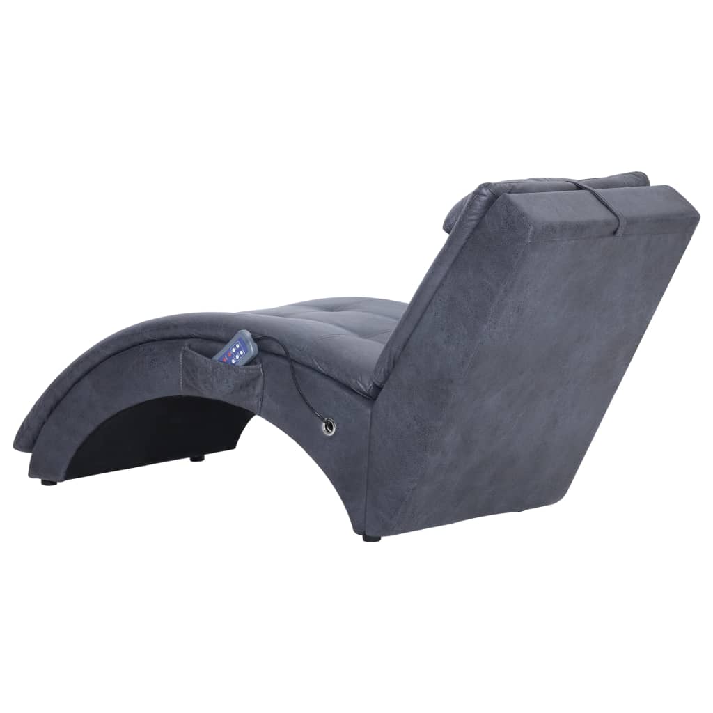 Chaise longue de massagem c/ almofada camurça artif. cinzento