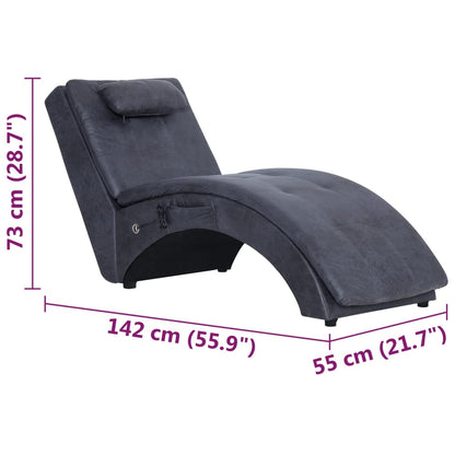 Chaise longue de massagem c/ almofada camurça artif. cinzento