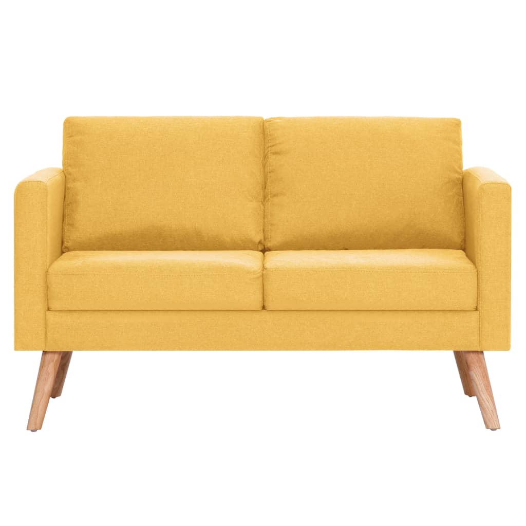 Sofá Pinhal - De 2 Lugares - Cor Amarelo - Em Tecido Suave, Estrutura em Madeira e Assento e Almofadas Densamente Acolchoadas - 116x70x73 cm - Design Nórdico