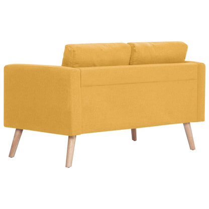 Sofá Pinhal - De 2 Lugares - Cor Amarelo - Em Tecido Suave, Estrutura em Madeira e Assento e Almofadas Densamente Acolchoadas - 116x70x73 cm - Design Nórdico