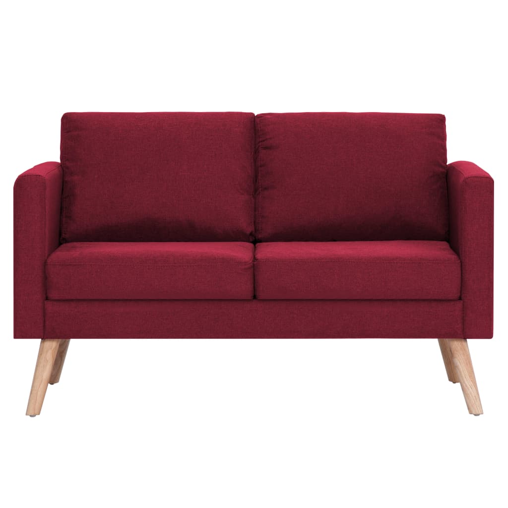 Sofá Pinhal - De 2 Lugares - Cor Vermelho Escuro - Em Tecido Suave, Estrutura em Madeira e Assento e Almofadas Densamente Acolchoadas - 116x70x73 cm - Design Nórdico