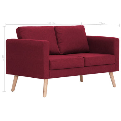 Sofá Pinhal - De 2 Lugares - Cor Vermelho Escuro - Em Tecido Suave, Estrutura em Madeira e Assento e Almofadas Densamente Acolchoadas - 116x70x73 cm - Design Nórdico