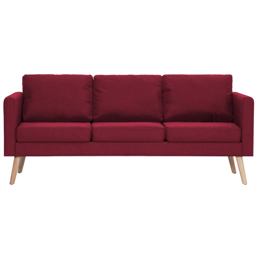 Sofá Pinhal - De 3 Lugares - Cor Vermelho Escuro - Em Tecido Suave, Estrutura em Madeira e Assento e Almofadas Densamente Acolchoadas - 168x70x73 cm - Design Nórdico