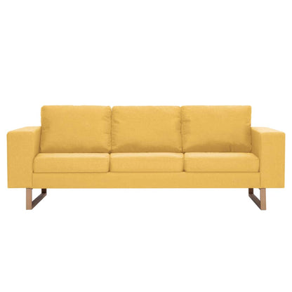 Sofá Valença de 3 Lugares - Em Tecido - Cor Amarelo - 200x82x75 cm - Estrutura em Madeira e Pés em Ferro com um Acabamento Decorativo de Madeira - Design Moderno