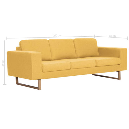 Sofá Valença de 3 Lugares - Em Tecido - Cor Amarelo - 200x82x75 cm - Estrutura em Madeira e Pés em Ferro com um Acabamento Decorativo de Madeira - Design Moderno