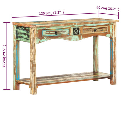 Mesa consola 120x40x75 cm madeira recuperada maciça