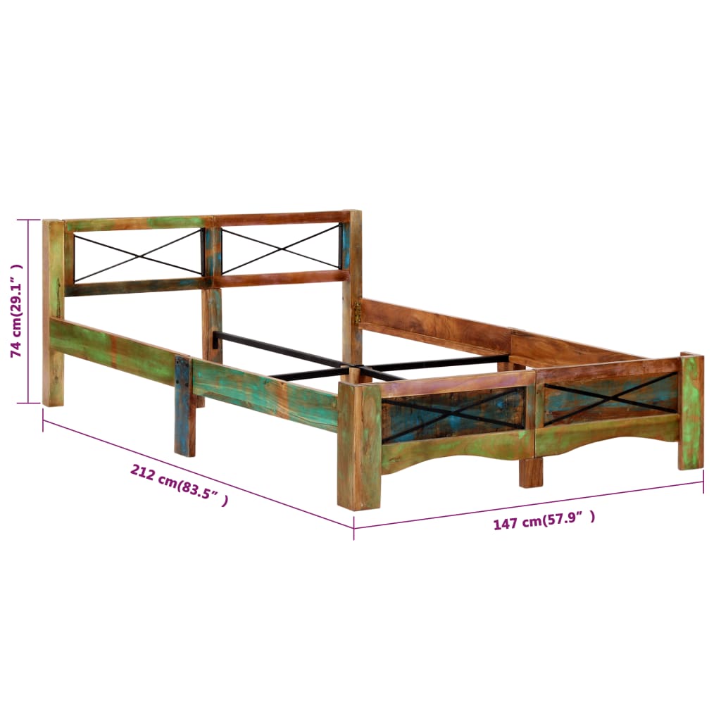 Estrutura de cama madeira recuperada maciça 140x200 cm