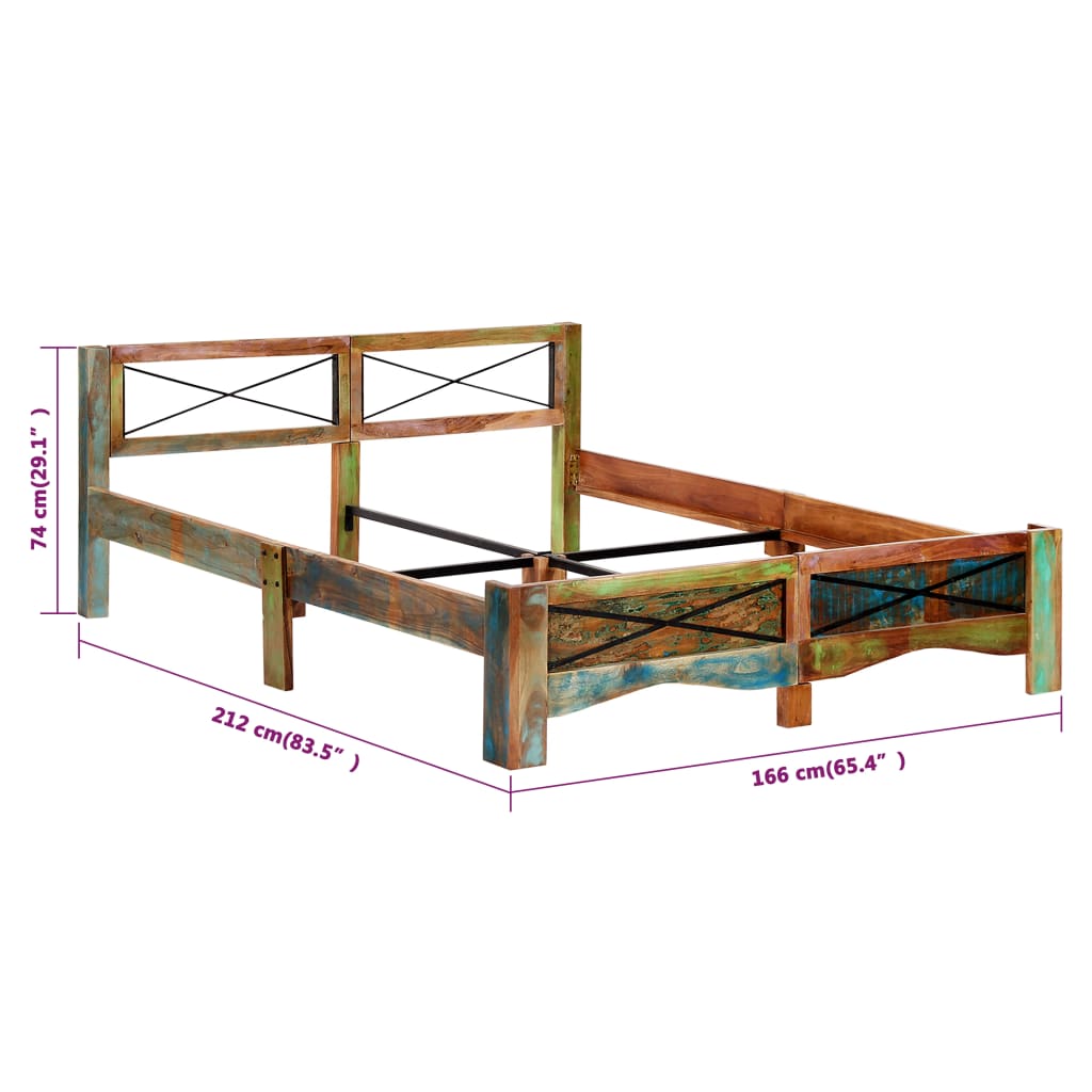 Estrutura de cama madeira recuperada maciça 160x200 cm