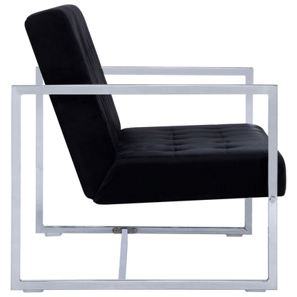 Sofá Telma - De 2 Lugares - Cor Preto - Em Veludo - Acolchoado com Enchimento de Espuma Macia Para um Maior Conforto e Pernas Cromadas - 114x78x81 cm - Design Moderno