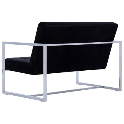 Sofá Telma - De 2 Lugares - Cor Preto - Em Veludo - Acolchoado com Enchimento de Espuma Macia Para um Maior Conforto e Pernas Cromadas - 114x78x81 cm - Design Moderno