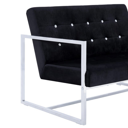 Sofá Telma - De 2 Lugares - Cor Preto - Em Veludo - Acolchoado com Enchimento de Espuma Macia Para um Maior Conforto e Pernas Cromadas - 114x78x81 cm - Design Moderno