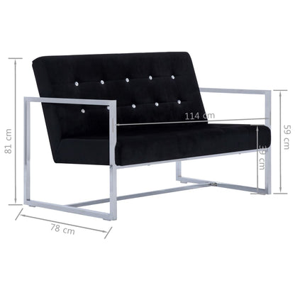 Sofá Telma - De 2 Lugares - Cor Preto - Em Veludo - Acolchoado com Enchimento de Espuma Macia Para um Maior Conforto e Pernas Cromadas - 114x78x81 cm - Design Moderno